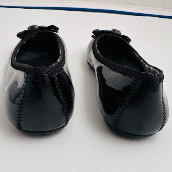 Coach Poppy Caper black patent leather ballet flats with ribbon gunmetal detail - Picture 6 of 12